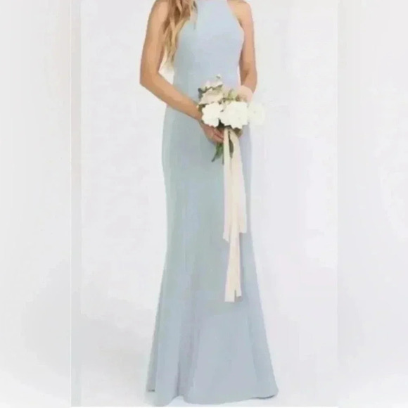 Show Me Your Mumu - NWT Chicago High Neck Gown Bridal Silver Sage Stretch Crepe - Picture 1 of 5